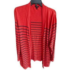 Talbots Red and Navy Striped Open-Front Cardigan